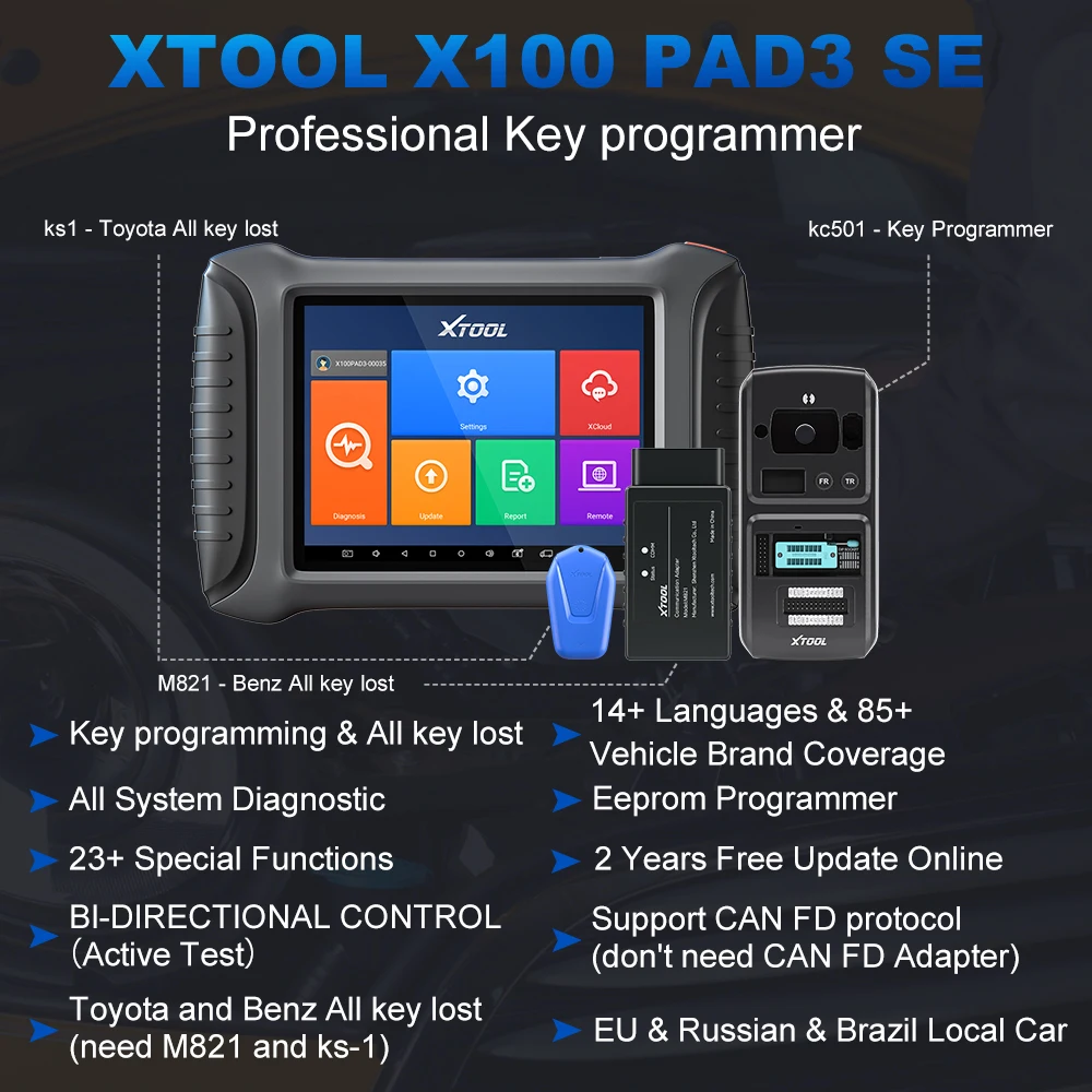 XTOOL X100 PAD3 SE chave fob ferramenta de programação auto carro OBD2 ferramentas diagnóstico 30+ função reset teste ativo x100pad3 suporte
