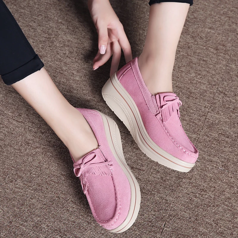 

Plus Size 41 42 Cow Suede Female Flats Chunky Lazy Shoes for Women Summer Ladies Casual Platform Loafers