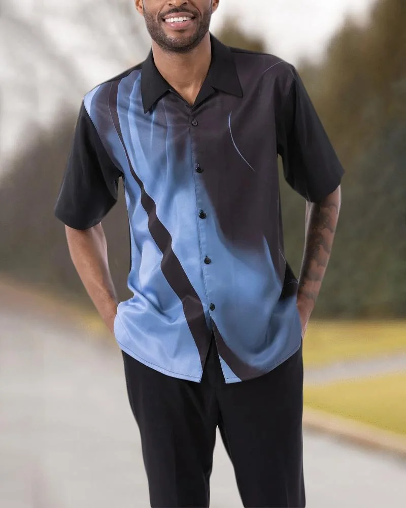 Men's suit 2023 men's short-sleeved shirt+suit pants two-piece street outdoor leisure walking suit summer new men's travel suit