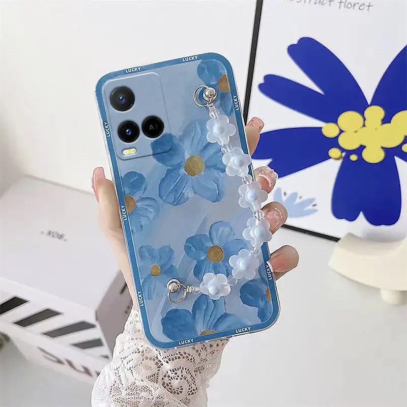 

Suitable For VIVO Y32 Phone Case Blue Oil Painting Flower Chain Soft Shell