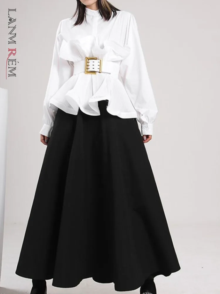 

LANMREM 2022 Новая Женская весенне-осенняя юбка для женщин с эластичной резинкой на талии, свободная черная юбка трапециевидной формы, Женская мо...