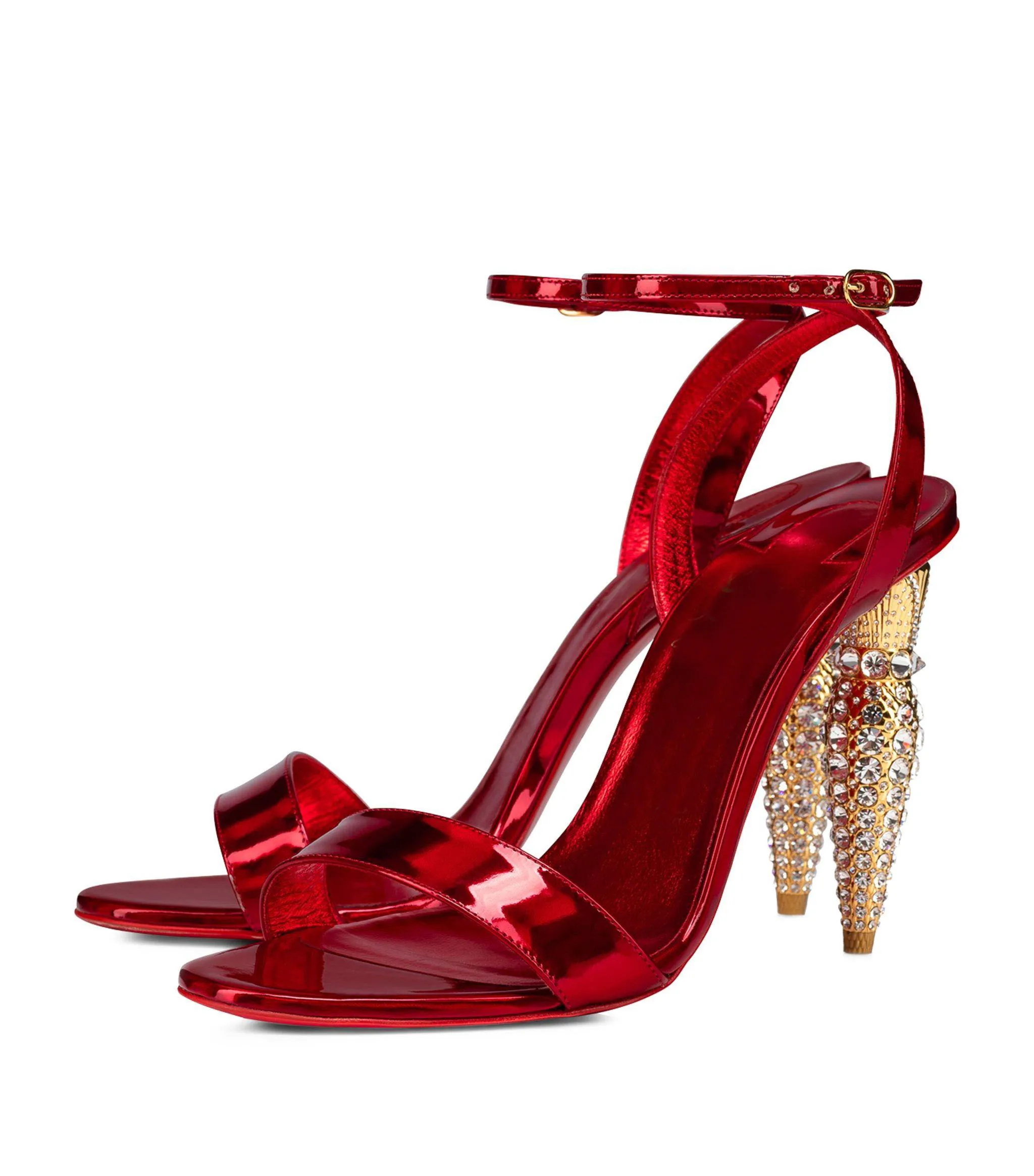 

Wedding Shoes Queen 100 Mm Sandals Sparkling Crystals 10cm High Heels Red Brand Oeing 8882304202050
