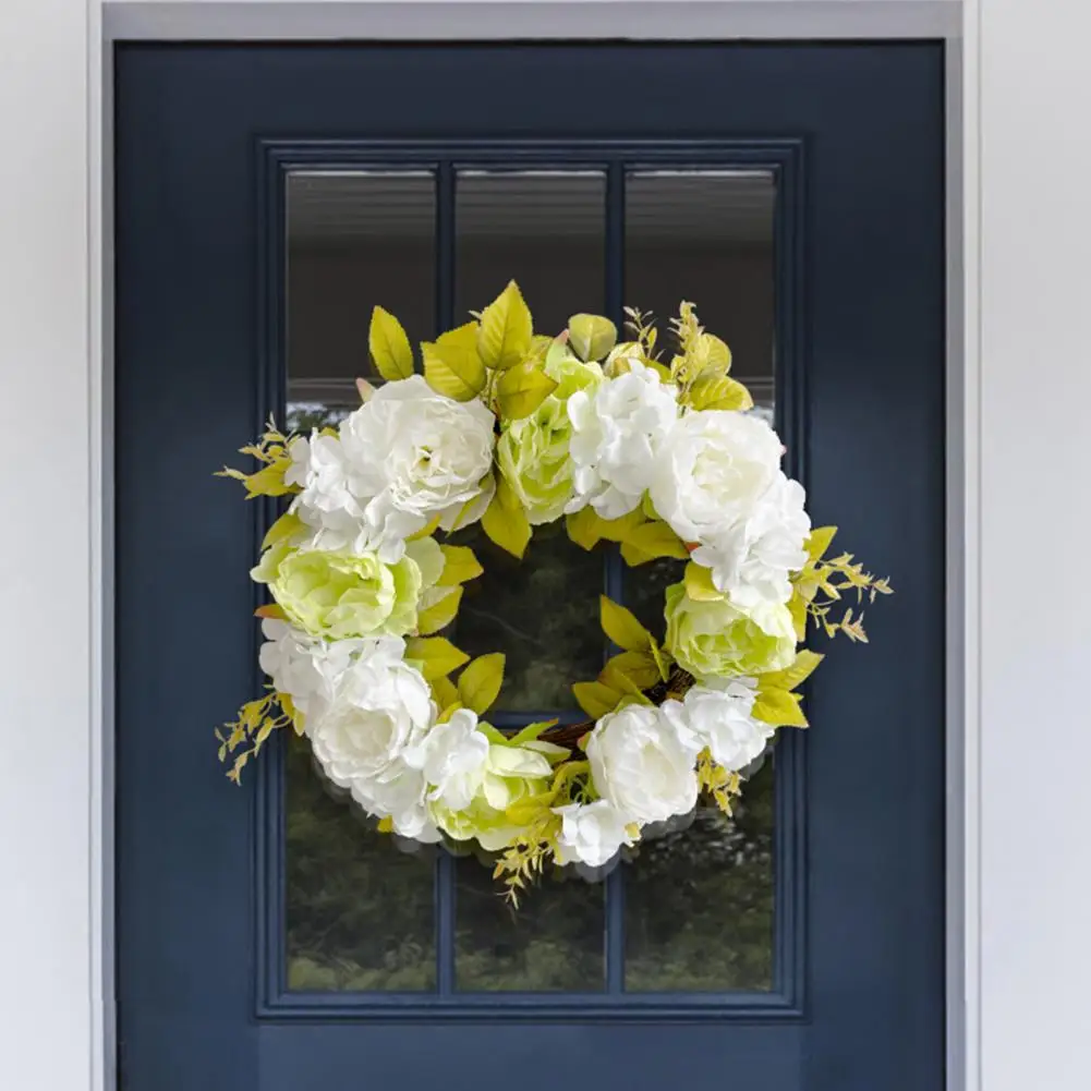 

Front Door Decor Ornamental Exquisite Green Leaves Wedding Decoration Fake Flower Wreath Hanging Door Wreath