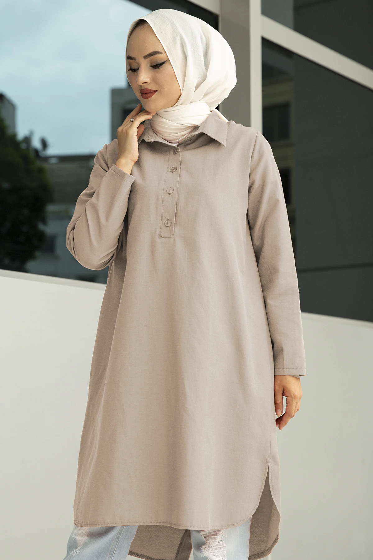 Rear V Cut Tunic MD-Stone