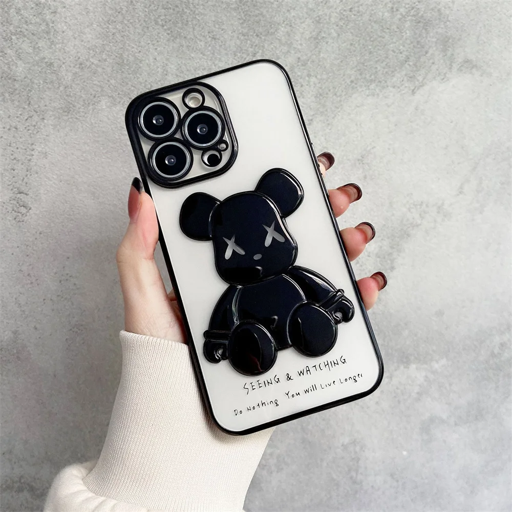 

Чехол с милым медведем для iphone 14 pro, прозрачный защитный чехол с мультяшным рисунком и надписью, новинка, Прямая поставка