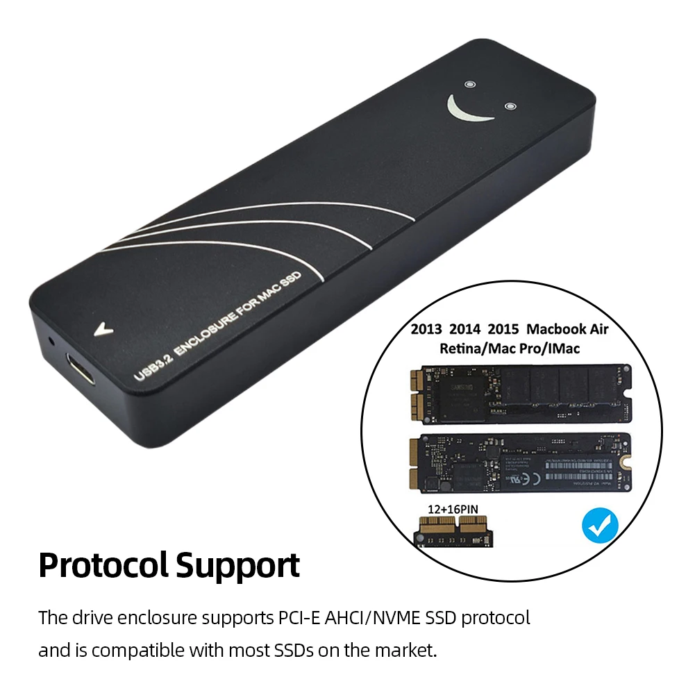 

["Корпус SSD USB C 3.2 Gen2 для корпуса SSD Apple, адаптер PCI-E AHCI/NVME Protocol для MacBook Air/Pro2013-2017"]