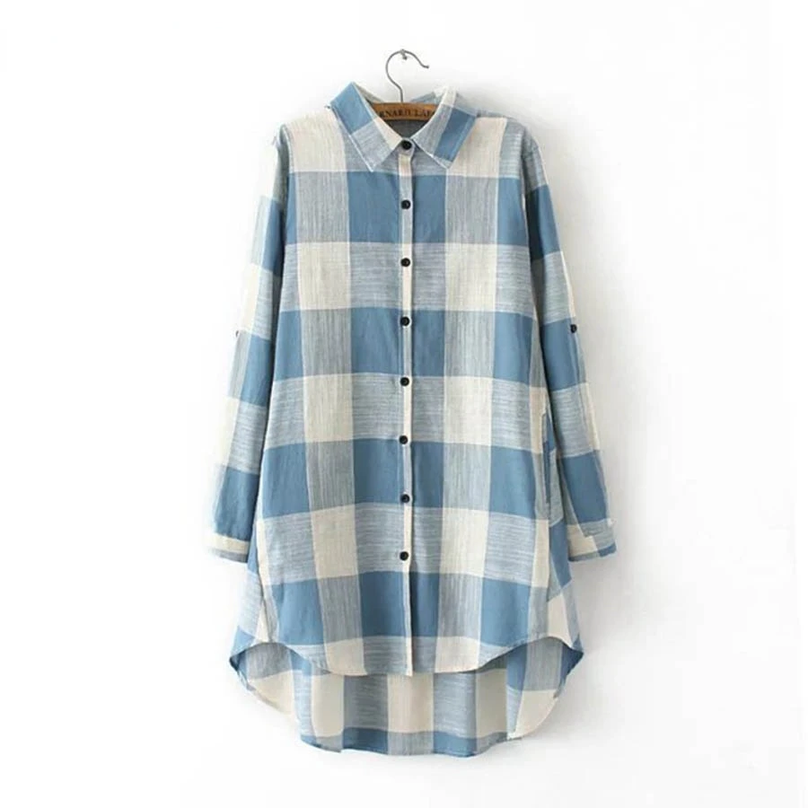 

Women Cotton and Linen Blouses Plus Size Long Sleeve Shirt Casual Plaid Long Blouse 3XL KKFY2263oil