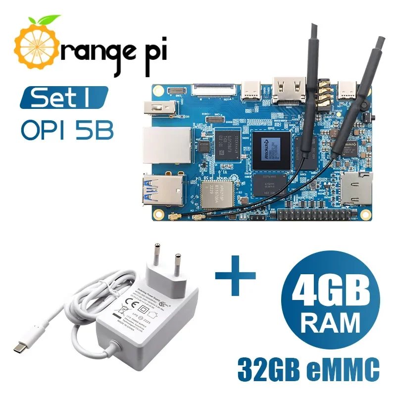 

Orange Pi 5B 4G32G+5V4A Type-C Power Supply,Rockchip RK3588S WIFI+BLE SBC Single Board Computer Orange Pi 5 B Mini PC Board Kit