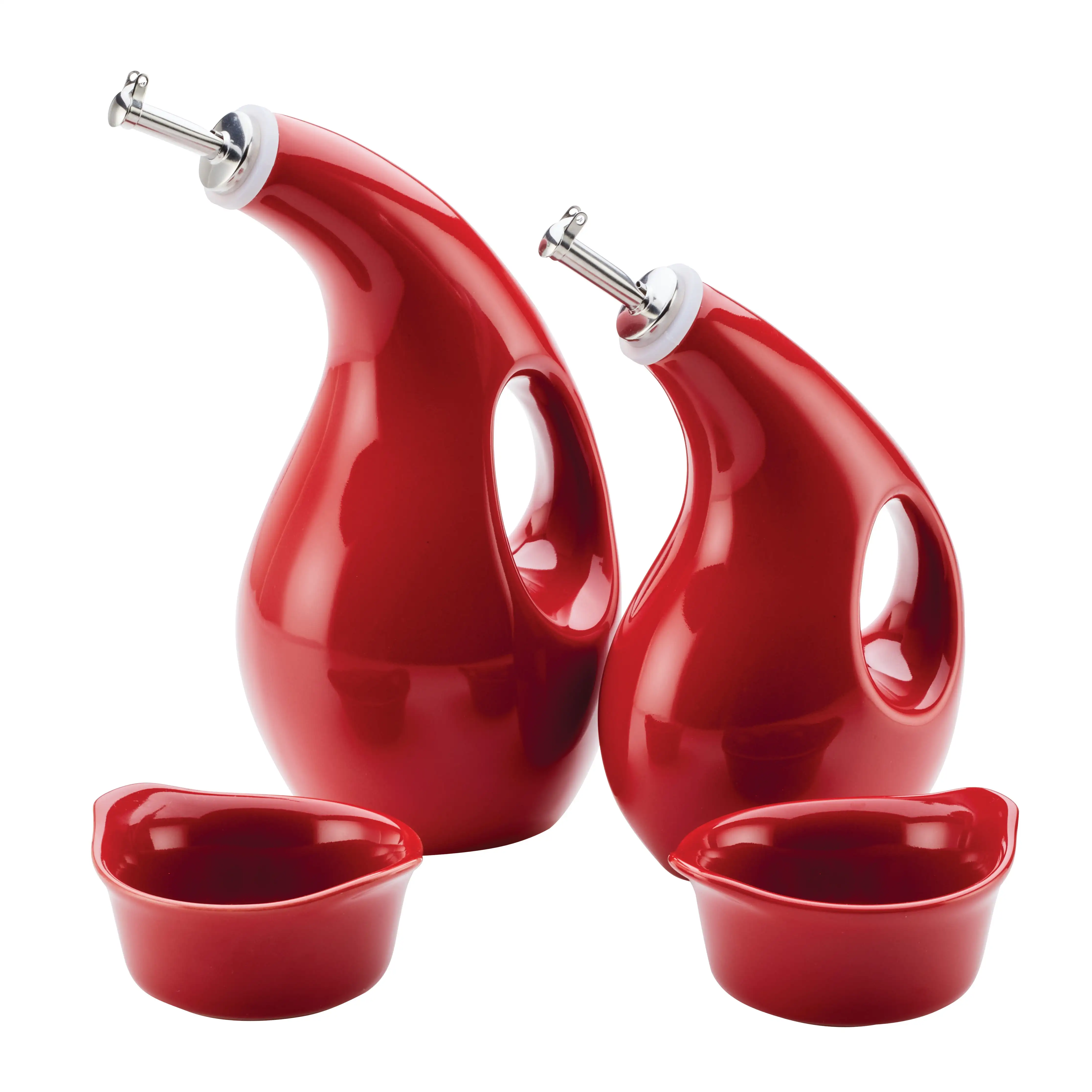 

Ceramics EVOO and Ramekin Dipper Set, 4-Piece, Red