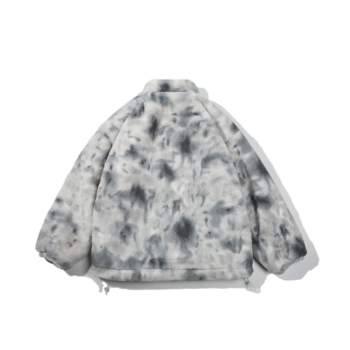 Tide brand winter tie-dye rabbit plush jacket men's and women's cotton-padded jacket couples outfit hip-hop loose ins tide