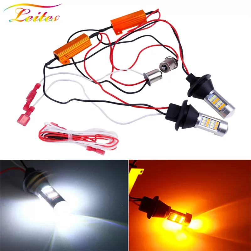 2 шт. BA15S 1156 P21W BAU15S PY21W T20 W21W 7440 42LED Canbus DRL хосветильник s сигнал поворота двойной