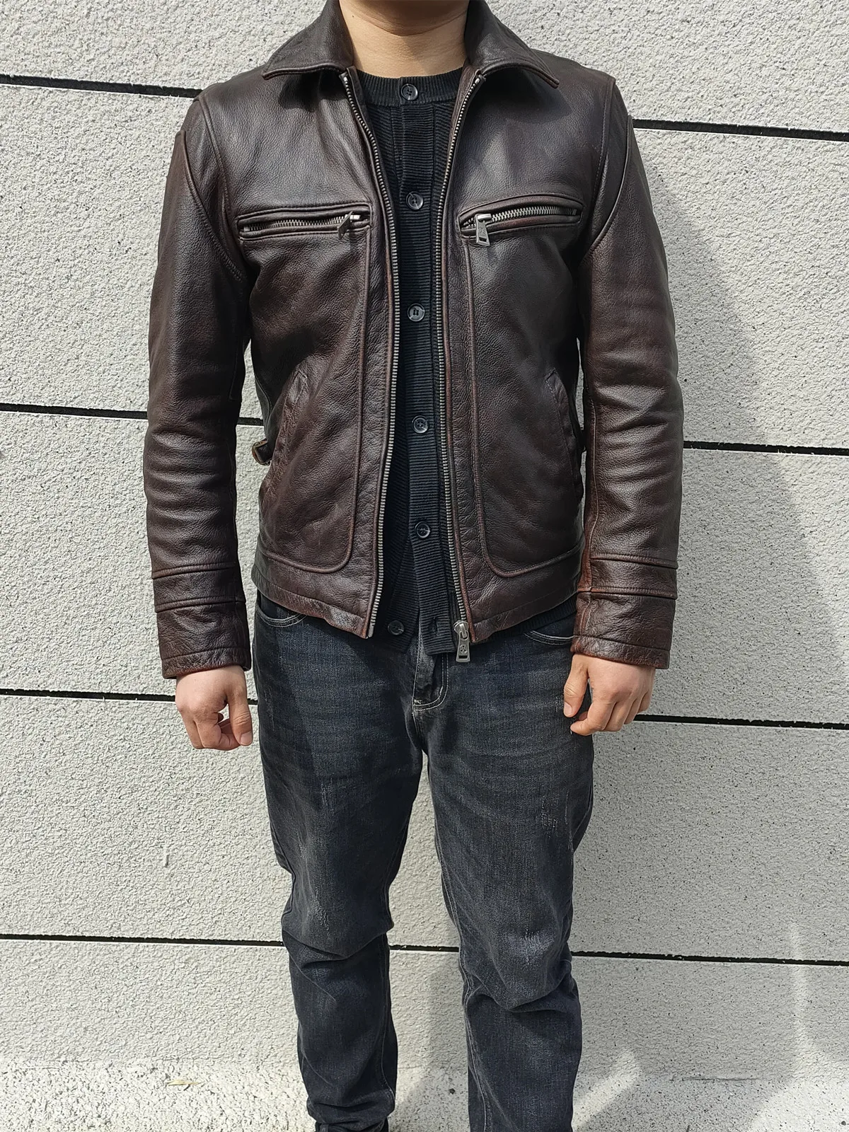 

Free Shipping GU.SEEMIO Men Genuine Leather Jacket 100% Cowhide Motorcycle Coat Vintage Cow Skin New Arrivalling