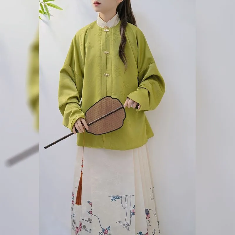 Китайское традиционное женское платье Hanfu розовый бамбуковый жаккардовый Топ