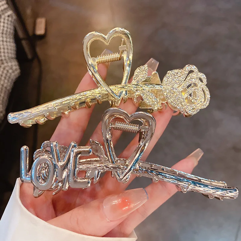 

Romantic Diamond Set Rose Letter Love Hairpin Ins Style New Net Red Grip Design Hair Accessories