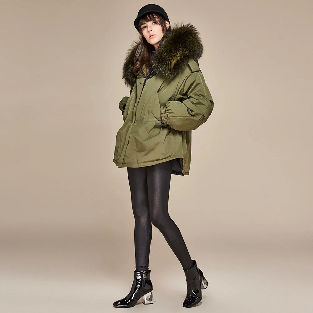 

genuine Luxury brand 2023 Winter Jacket Women Real Natural Big Raccoon Fur Collar Hooded 90% White Duck Down Coat Thick Warm Loo