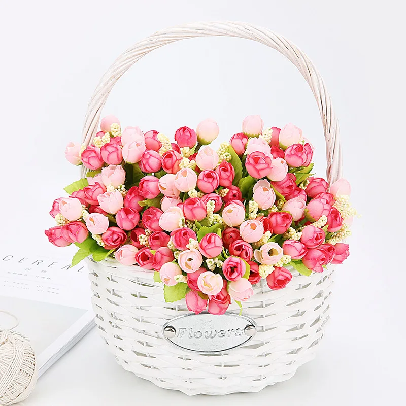 

24CM of Mini rose bud 15 head Silk Artificial flowers 3sheets Spring Easter Deco Home office book living room decoration