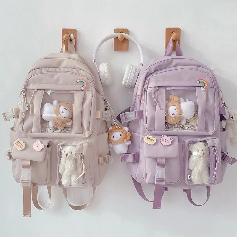 Large-capacity Cute Women Multi-Pocket Nylon Backpack Ins Junior High School Student School Bag Female Girl Backpack Laptop Book