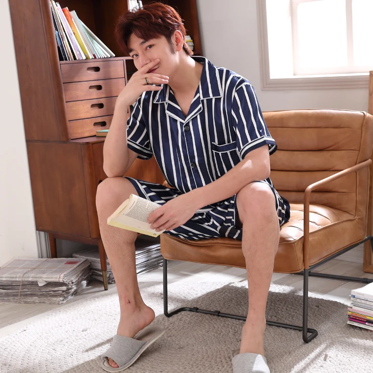 New Men's Stain Silk Pajama Set Men Pajamas Silk Sleepwear Father Gift Style Soft Satin Nightwear Male Summer Homewear Pijamas