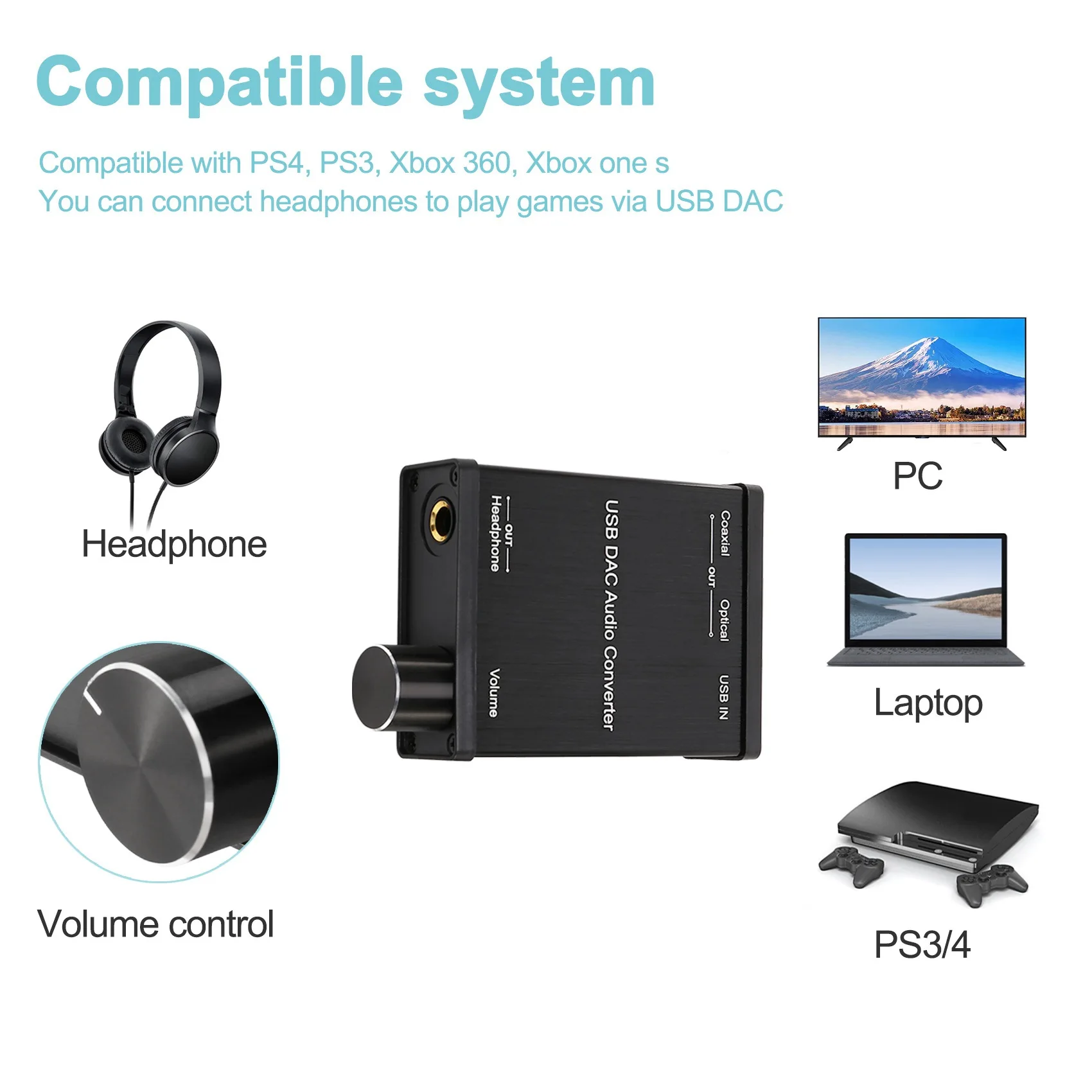 USB в коаксиальный S/PDIF оптический преобразователь для наушников 3 5 мм/6 мм ЦАП