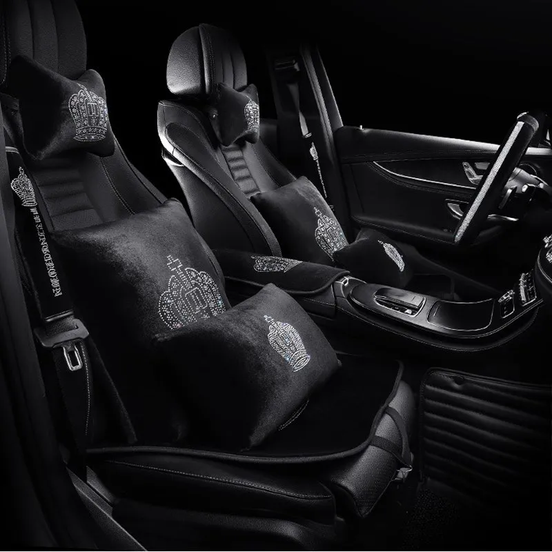 

Autumn winter series universal car steering wheel cover neck pillows plush car seat cushion car interior accessories suit