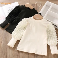 children girls autumn full puff sleeve o neck solid top shirts toddler kids baby girls bottoming t shirts 18m 6y