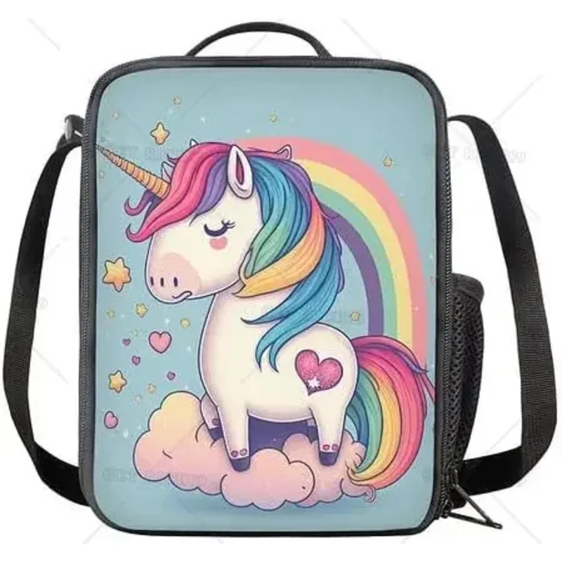 Блестящая Радужная сумка для ланча с единорогом переноски изолированный