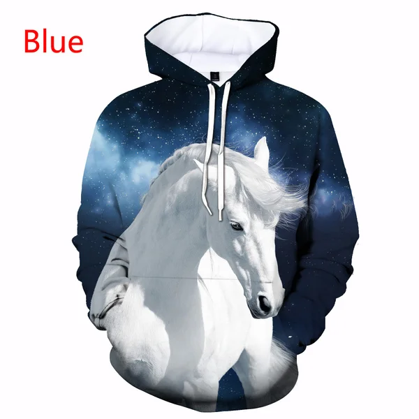 Men/Women Fashion Sweatshirt 3D Animal Horse Print Long Sleeves Hoodies Streetwear Pullovers Tops