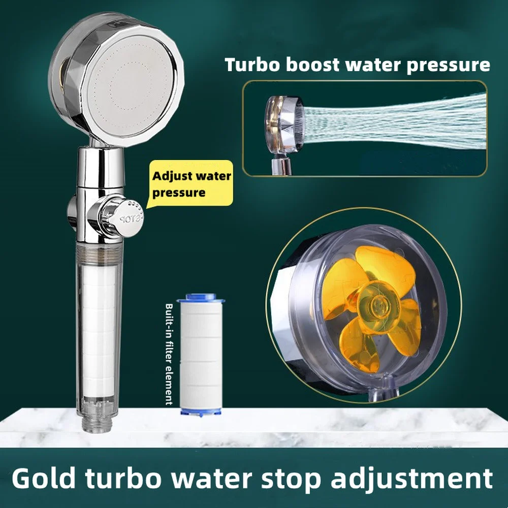 

Turbofan Supercharged Shower Head Hand-held One-button Water-stop Filter Nozzle Water-saving Household Bathroom Accessories