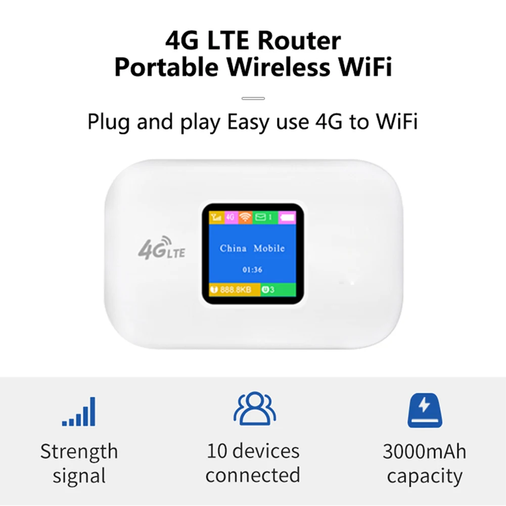 

Portable 4G Mifi Router 150Mbps 4G LTE WiFi Repeater Wireless Portable Pocket Wifi Mobile Hotspot Built-In 3000Mah SIM Card Slot