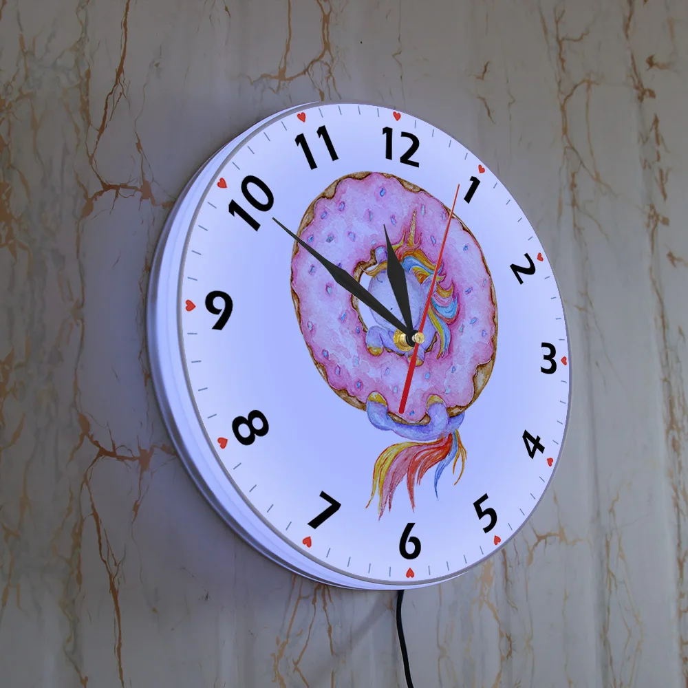 Светящиеся Настенные часы с единорогом и пончиком для девочек домашний декор в