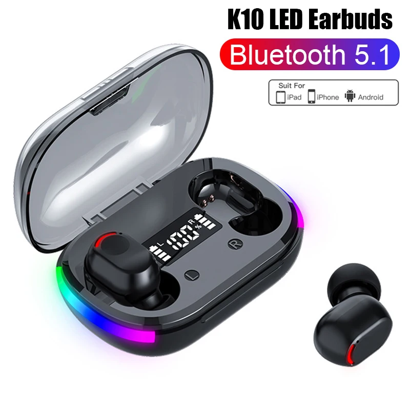 

TWS K10 Fone Bluetooth 5.3 Headphones Wireless Gaming Earphone Sport Earbuds Touch Control with Mic Wireless Bluetooth Headset