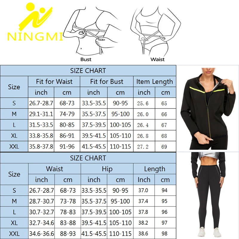 NINGMI Hot Sauna Suit Sweat Tops Pants Neoprene Sweating Shapers Women Weight Loss Fat Burn Corset Body Shaper Slimming Jacket