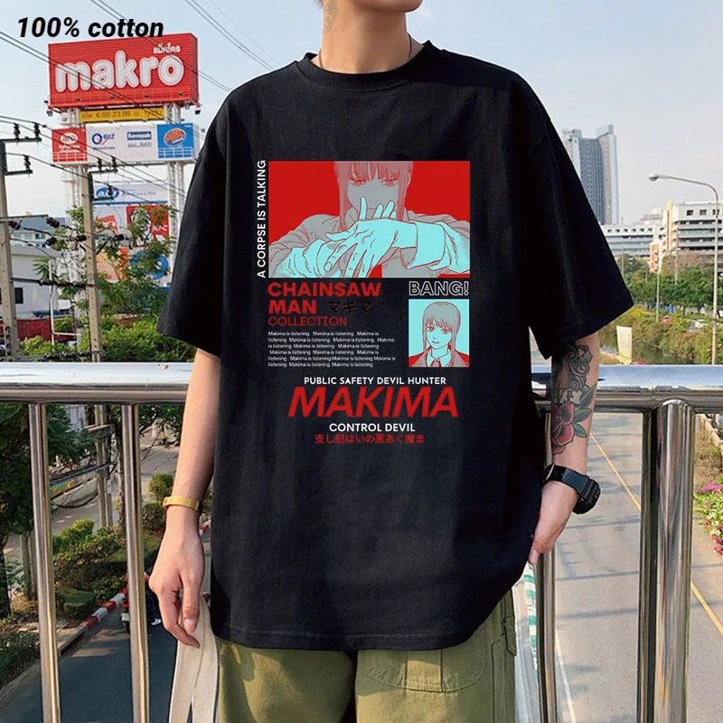 

Chainsaw Man MAKIMA Japanese Anime T Shirt Men Manga Graphic Tees Tops Funny Cartoon T-shirt Unisex Hip Hop T-shirts Male