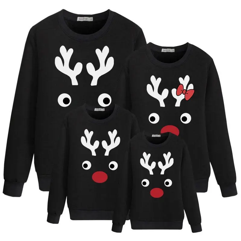 Christmas Antlers Printed Parent-child Outfit Children Cute Red Small Round Nose Sweater Family Sweatshirt Mommy and Me Clothes