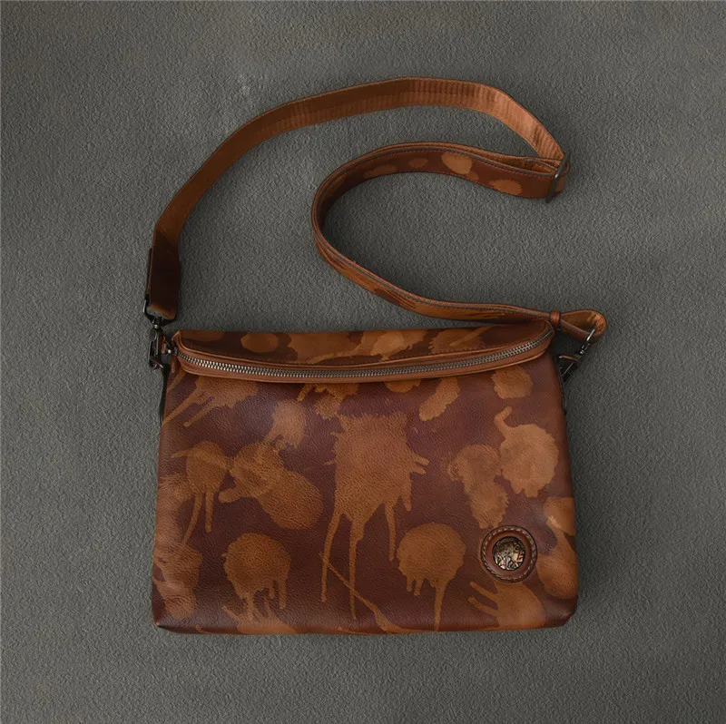 Retro natural first layer cowhide large-capacity mobile phone storage clutch daily outdoor square color shoulder messenger bag