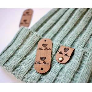 Imported 30pcs Handmade labels with rivets Custom leather tags for clothing crochet Personalized knitting hat
