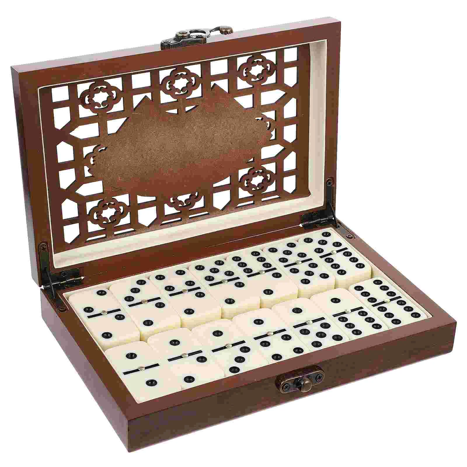 

Domino Dominoes Set Game Blocks Toykids Wooden Block Adults Tilesstacking Building Dominos Entertainment Toys Racing Box Double