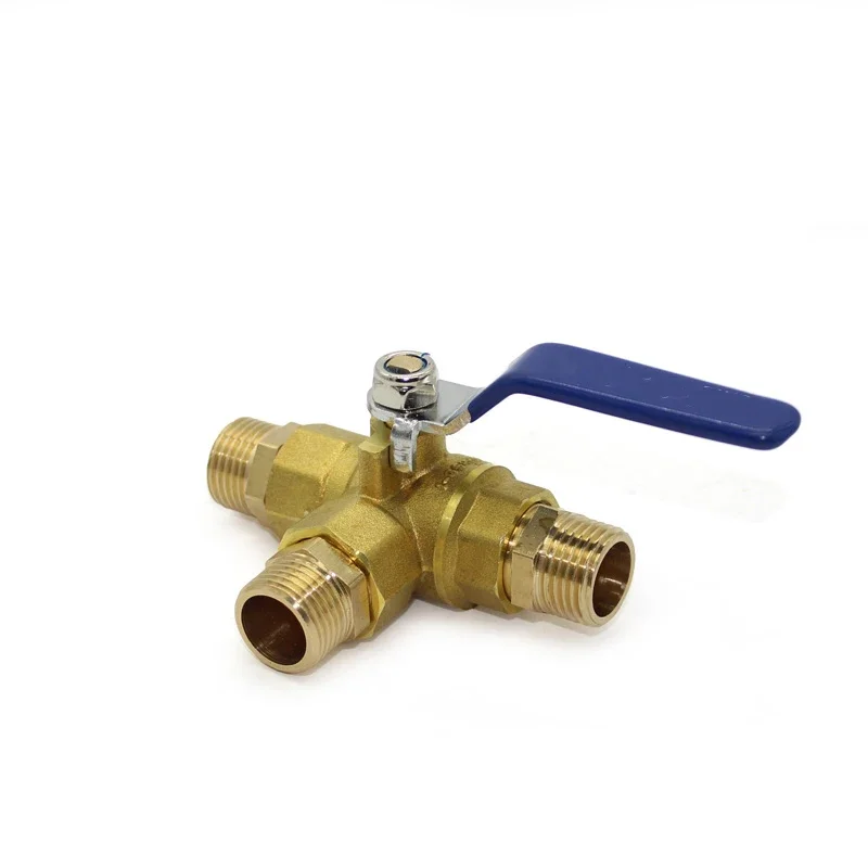Трехходовой латунный шаровой кран с наружной резьбой BSP Т-образный для воды масла