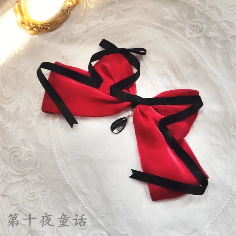 

Wine Red Black Lolita Headwear Girl Hairpin Lolita Big Bowknot Side Edge Clip Sweet Cute Cross Top Clip Hiar Accessories Women