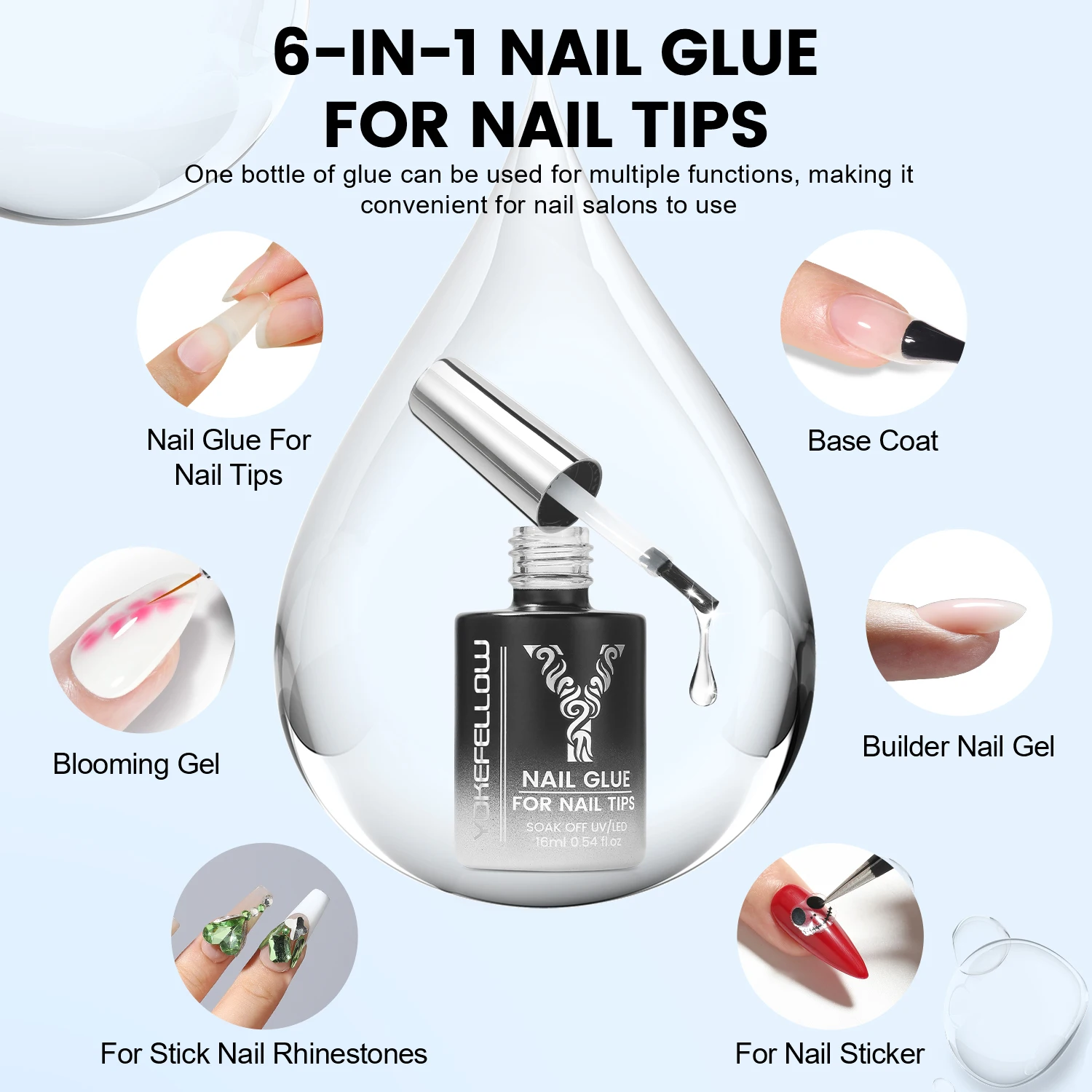 Фото YOKEFELLOW 16ML 6IN1 Суперсильный клей для ногтей для кончиков ногтей Гель для накладных ногтей Акриловые ногти УФ-гель с функцией длительной адгезии №2