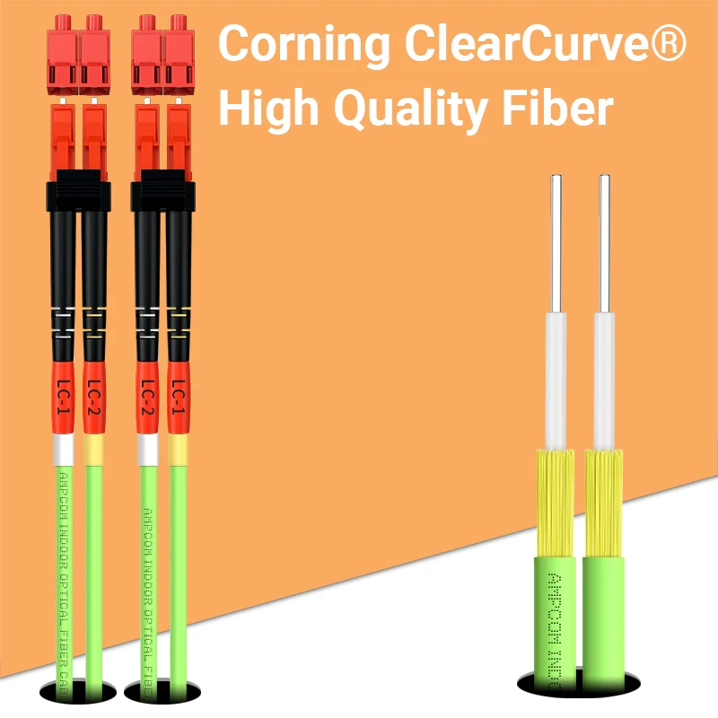 AMPCOM OM5 LC to LC UPC Fiber Optical Patch Cable Multimode Duplex MMF 50/125μm 100Gbps Bend Insensitive 2.0mm Fiber Optic Cord