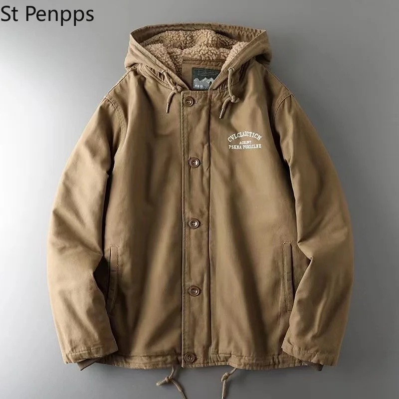 Мужская стеганая куртка зимнее пальто из овечьей шерсти теплая одежда с