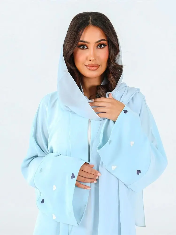 Модное открытое кимоно с вышивкой в виде сердца абайя для женщин роскошный