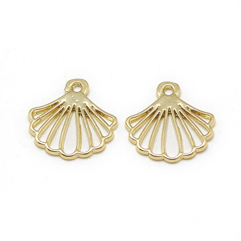 

2-20pcs Brass Charms Scallop Real 18K Gold Plated 15x14x1.5mm Hole: 1mm