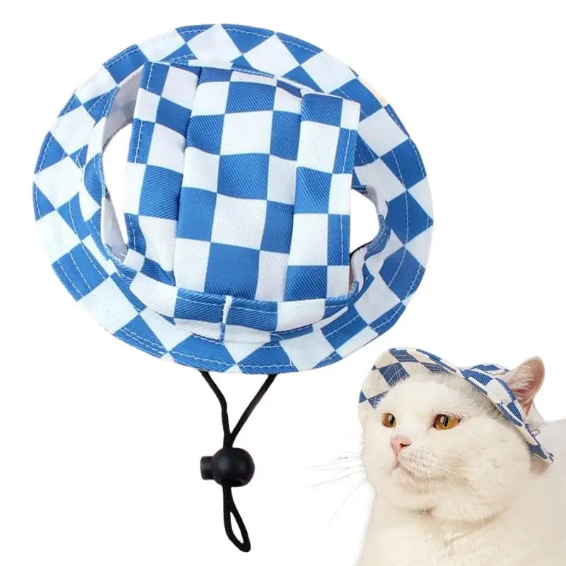 Шляпа для собаки в клетку с отверстием ушей и круглыми полями Собака Щенок Кошка
