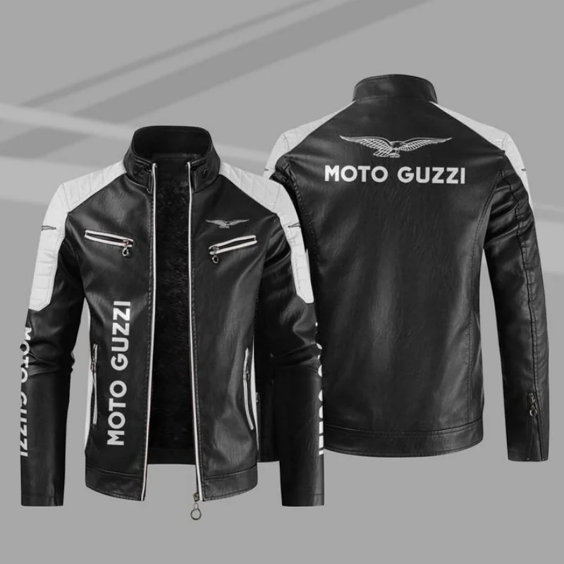 

2023 New Winter Moto Guzzi Motorcy Logo Men's Jacket Fashion Motorcycle Zipper Jacket Outwear Keep Warm Leather Man Coat