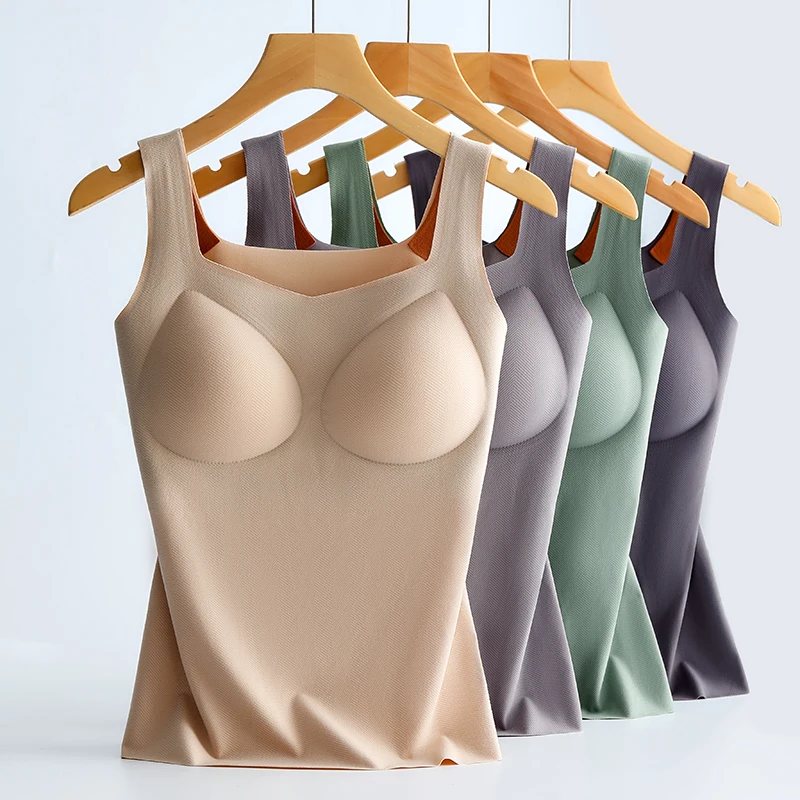 Autumn Winter Plus Velvet Seamless Thermal Women Vest  inner Pad Cup Volcanic Rock Keeping Warm Thermal Women Underwear Clothes