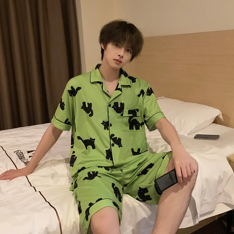 Мужская летняя пижама Dopamine High Sense зеленая хлопковая с короткими рукавами