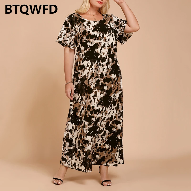 

Summer Beach Dresses for Woman 2022 New Party Evening Ladies O Neck Short Sleeve Fashion Solid Color Clothing Female Long Skirts