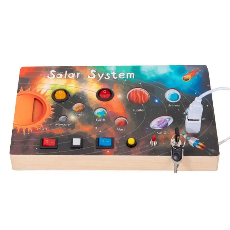 

Montessori Busy Boards LED Light Up Wooden Solar System Toys With Switches Interactive Montessori Kids Toys For Kindergarten